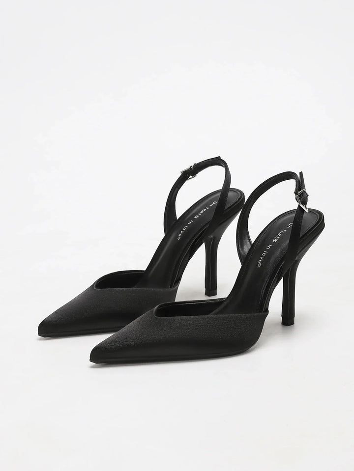 Slingback Heels Womens Satin Pointed Toe Slim Heel Cut Away