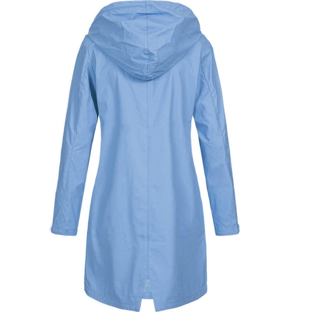 Long Raincoat Womens Hooded Waterproof Button Front Drawstring Waist - image 11
