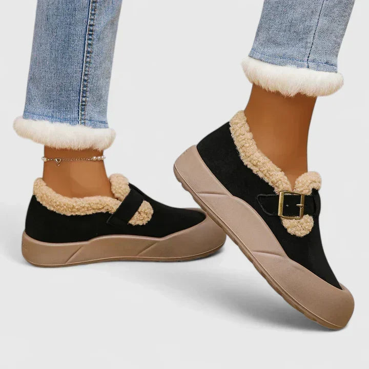 Fur Lined Ankle Boots Womens Suede Effect Buckle Strap Slip On - image 2