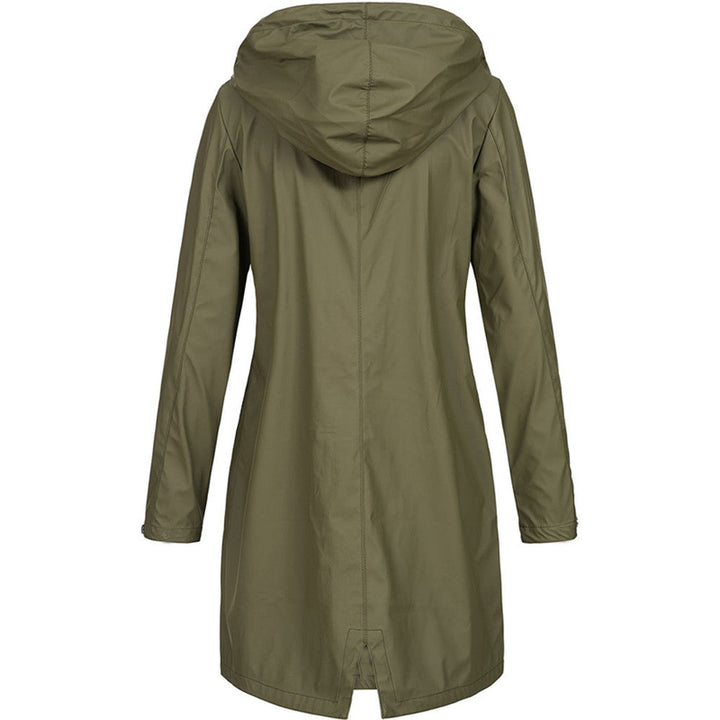 Long Raincoat Womens Hooded Waterproof Button Front Drawstring Waist - image 9