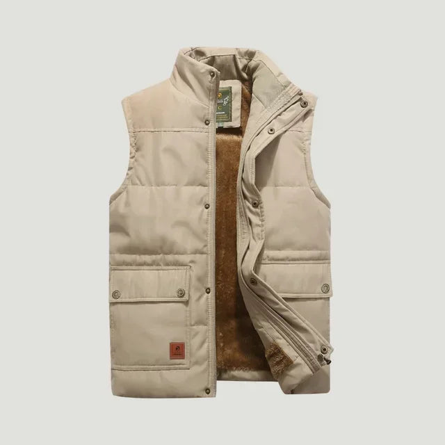 Gilet Mens Fleece Lined Padded Stand Collar Zip Front Popper Placket Flap Pockets Utility - image 1