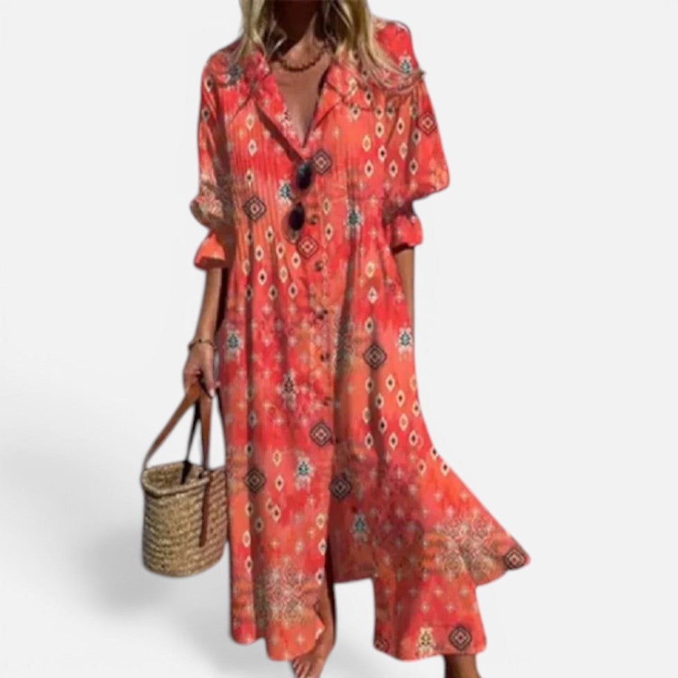 Shirt Dress Womens Printed Midi Button Front Relaxed Fit Collared - image 4