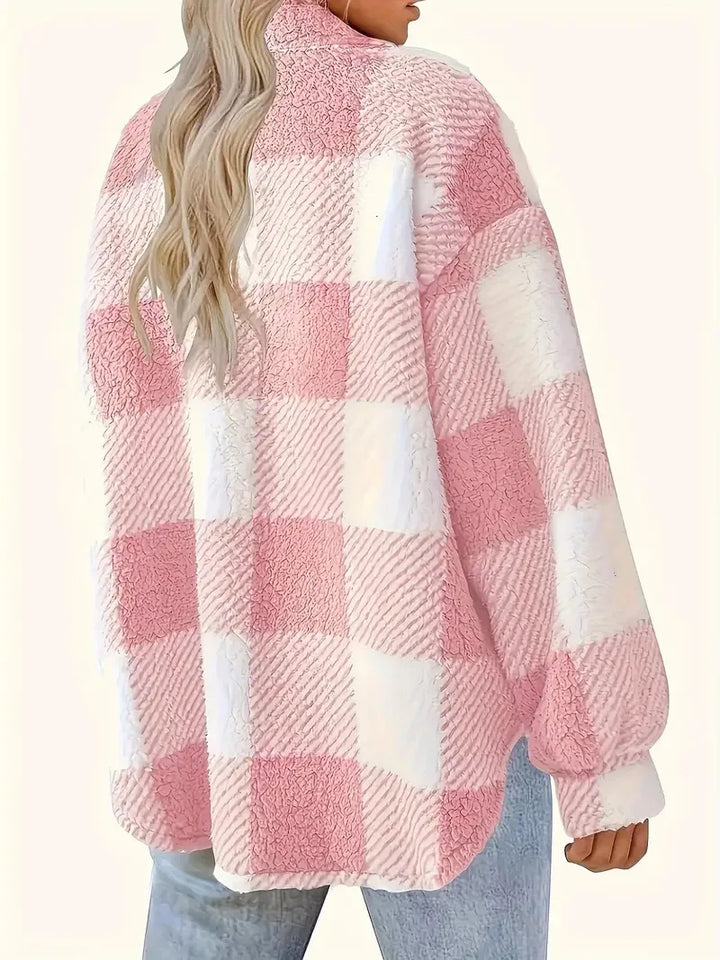 Check Shacket Womens Fleece Jacket Button Front Chest Pockets - image 5