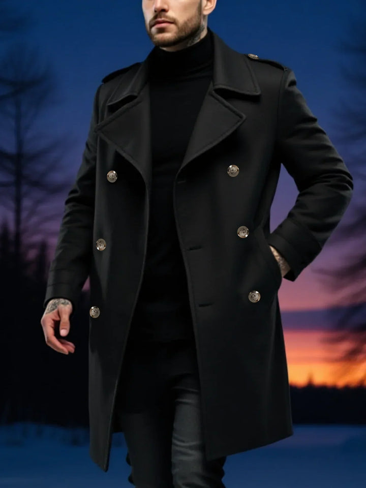 Double Breasted Overcoat Mens Longline Wool-Look Notch Lapel Epaulettes Winter - image 2