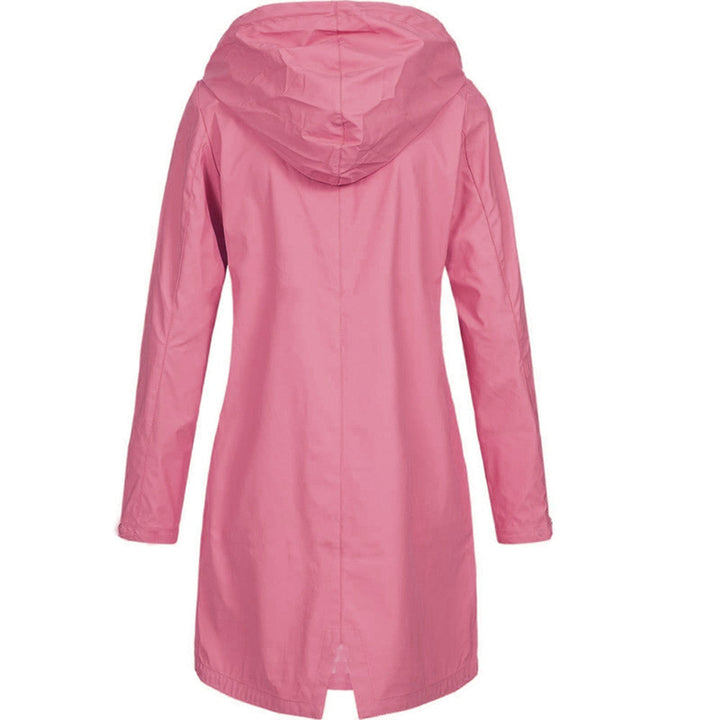 Long Raincoat Womens Hooded Waterproof Button Front Drawstring Waist - image 3