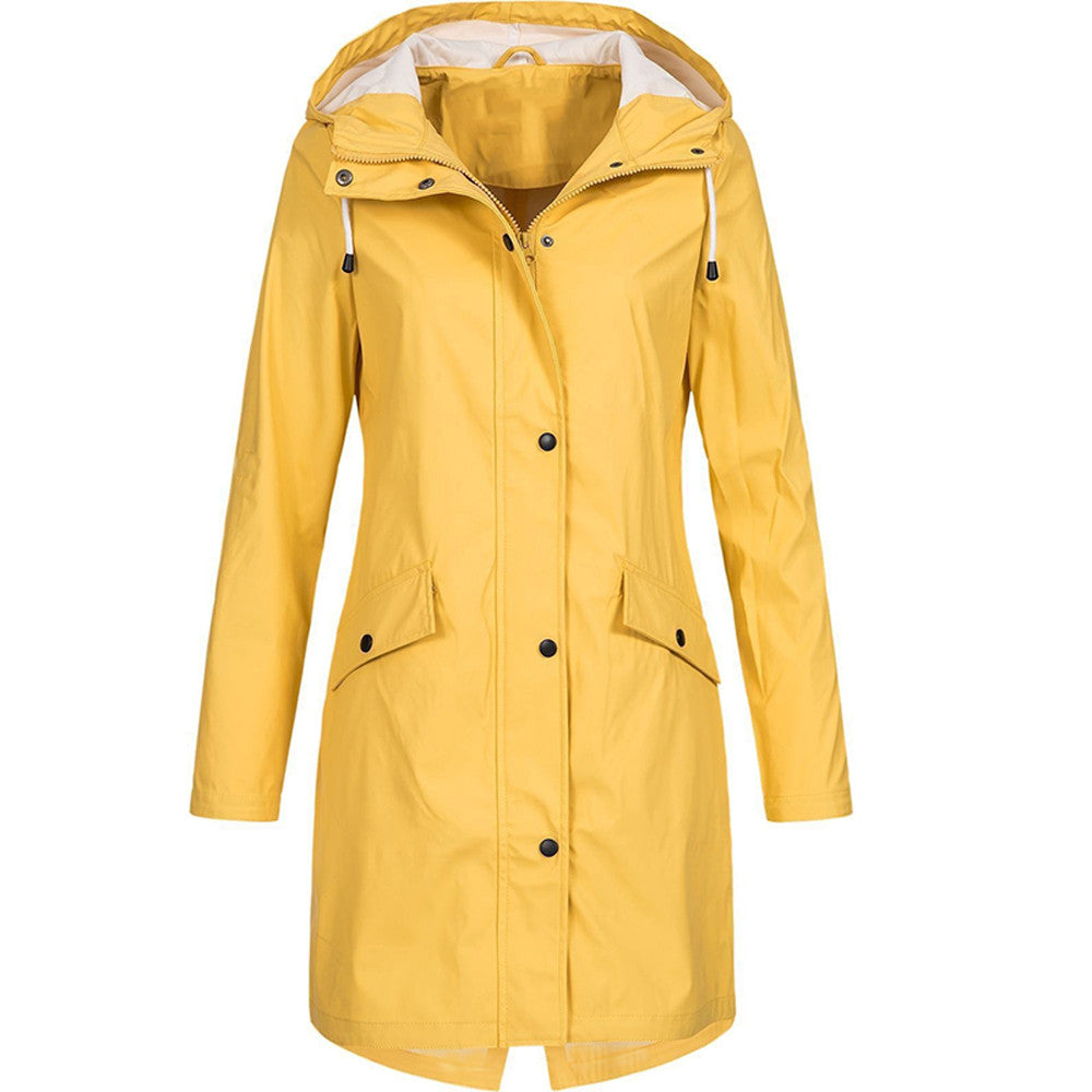 Long Raincoat Womens Hooded Waterproof Button Front Drawstring Waist - image 4