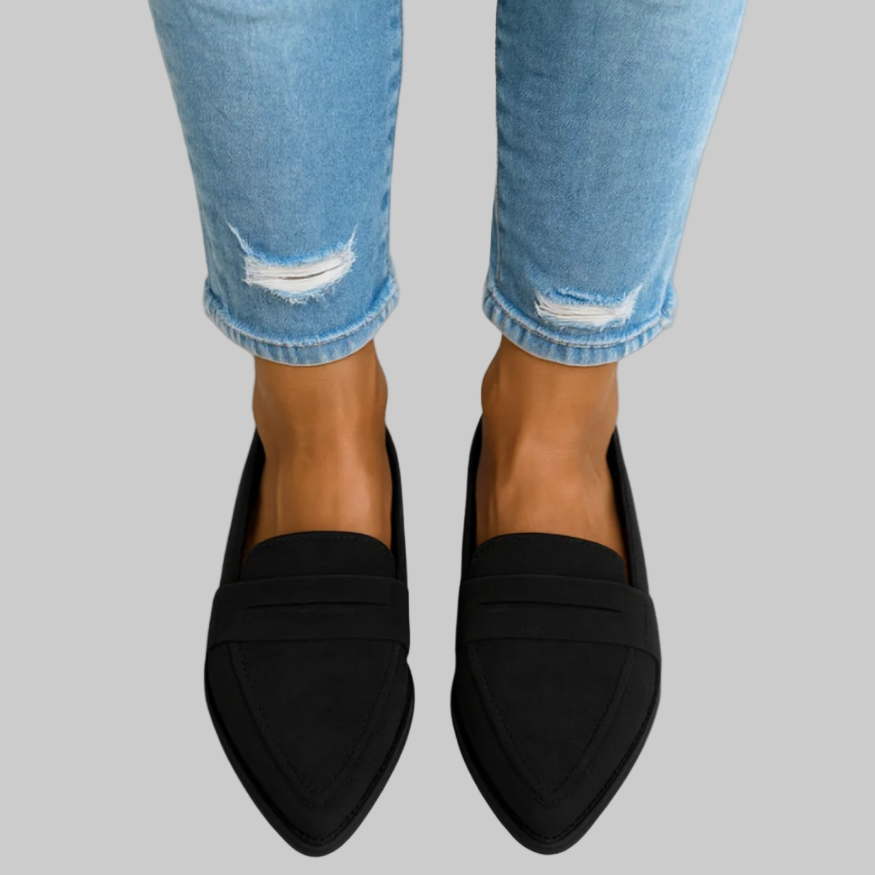 Pointed Toe Loafers Womens Suede Look Penny Strap Slip On Low Stacked Heel - image 1