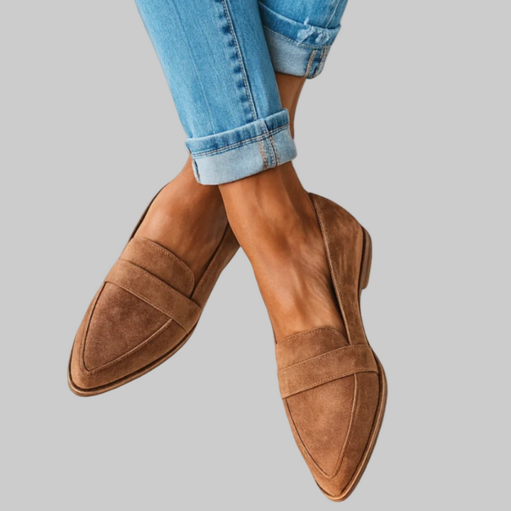 Pointed Toe Loafers Womens Suede Look Penny Strap Slip On Low Stacked Heel - image 2