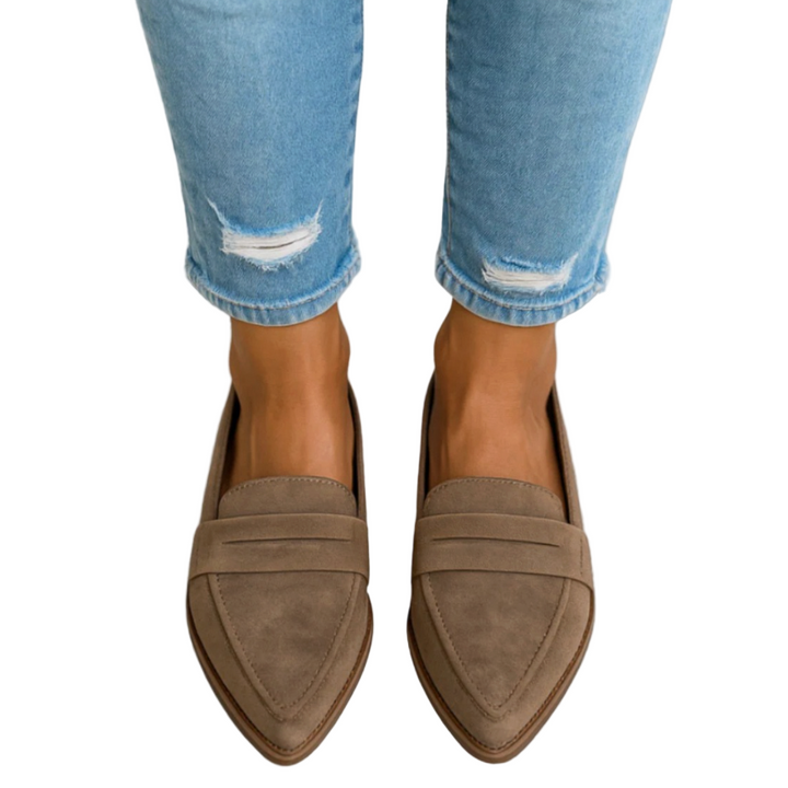 Pointed Toe Loafers Womens Suede Look Penny Strap Slip On Low Stacked Heel - image 5