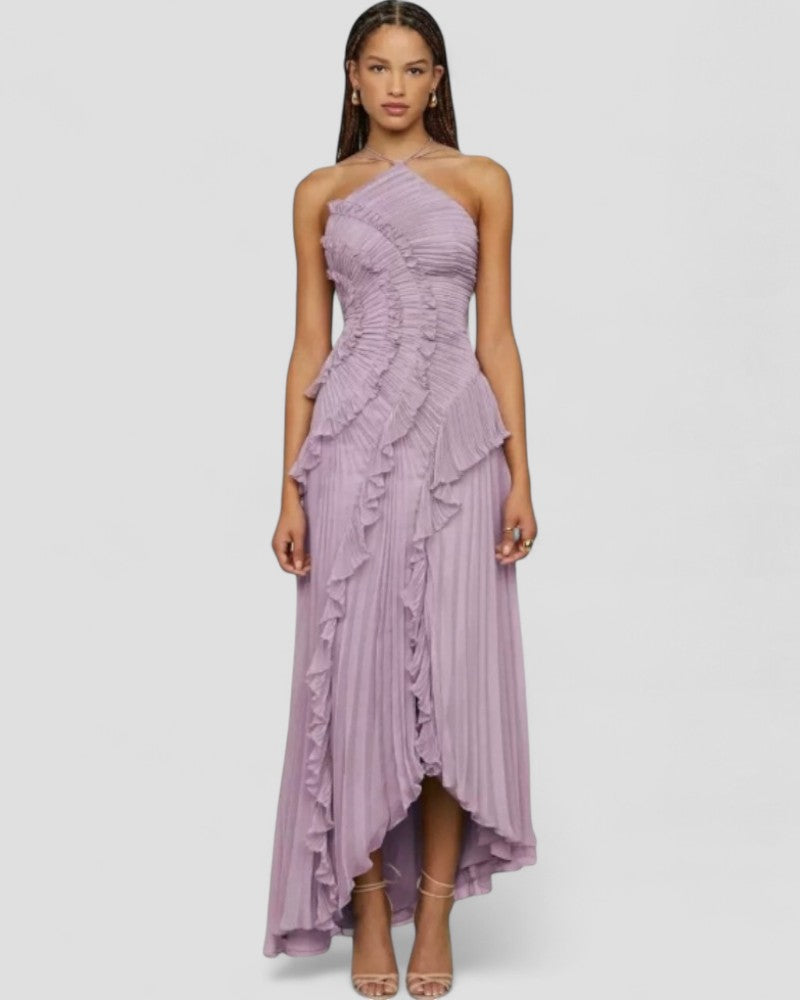 Maxi Dress Womens Halter Neck Pleated Ruffle Slim Fit Occasion - image 1