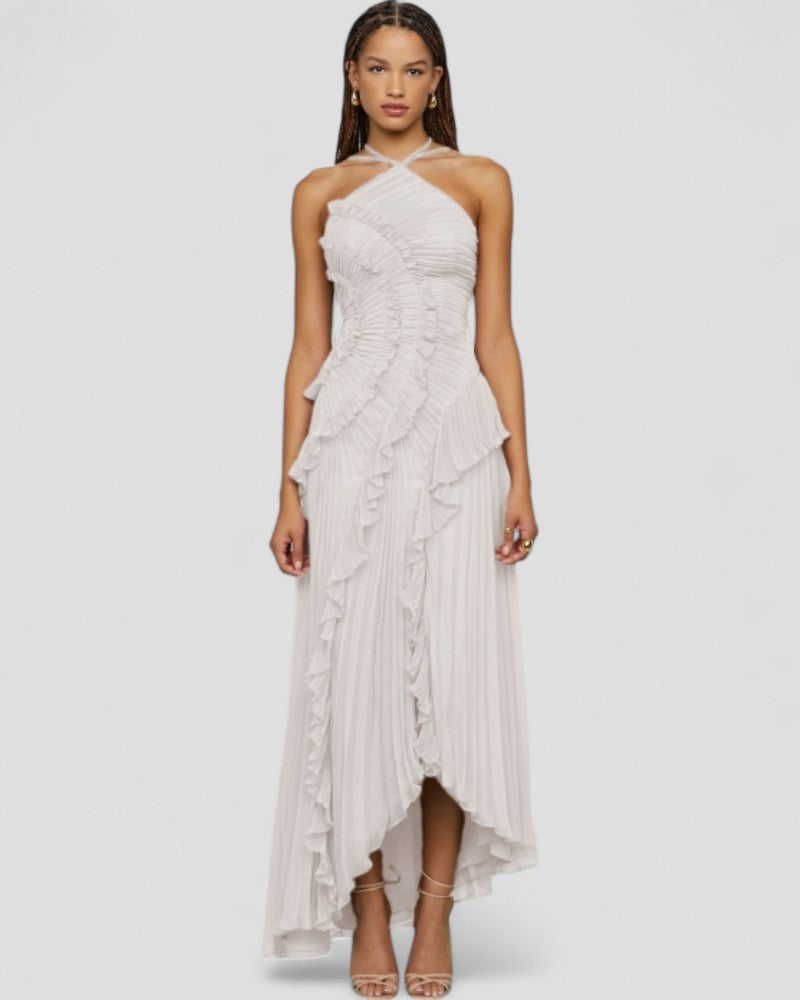 Maxi Dress Womens Halter Neck Pleated Ruffle Slim Fit Occasion - image 5