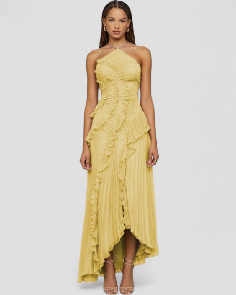 Maxi Dress Womens Halter Neck Pleated Ruffle Slim Fit Occasion - image 6