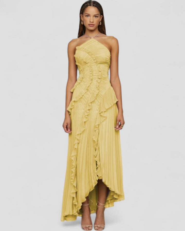 Maxi Dress Womens Halter Neck Pleated Ruffle Slim Fit Occasion - image 6
