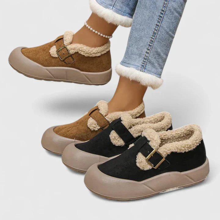 Fur Lined Ankle Boots Womens Suede Effect Buckle Strap Slip On - image 5