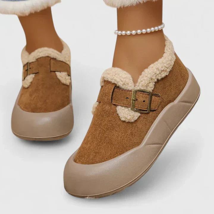 Fur Lined Ankle Boots Womens Suede Effect Buckle Strap Slip On - image 4