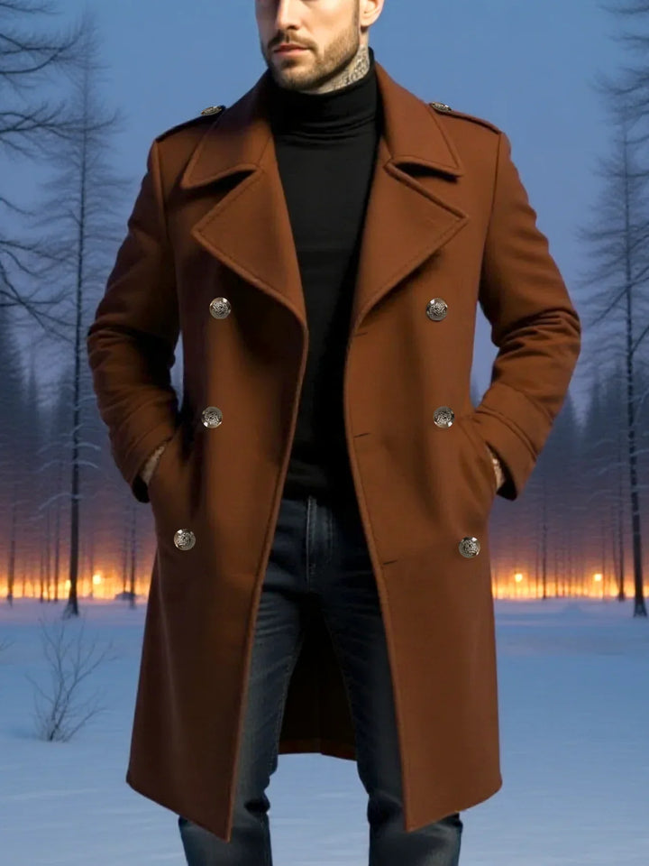 Double Breasted Overcoat Mens Longline Wool-Look Notch Lapel Epaulettes Winter - image 1