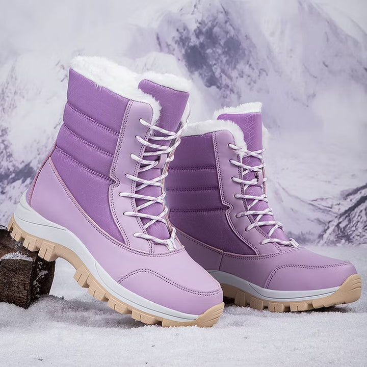 Lace Up Snow Boots Womens Holographic Faux Fur Trim Side Zip Lug Sole - image 3