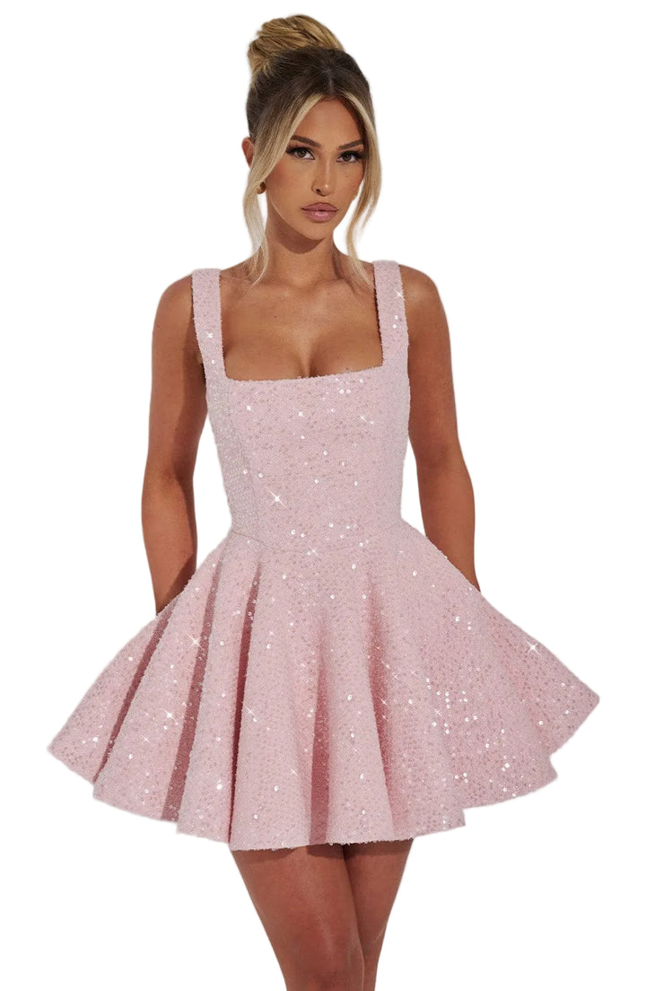 Sequin Flared Dress with Bow Detail Mini