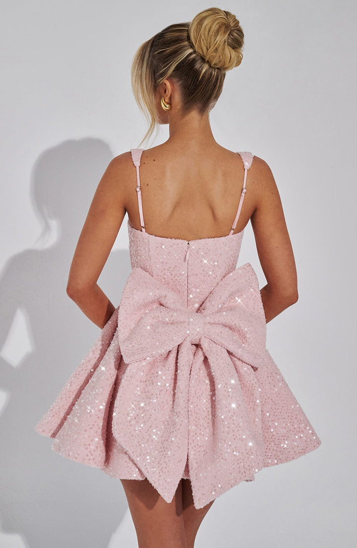 Sequin Flared Dress with Bow Detail Mini