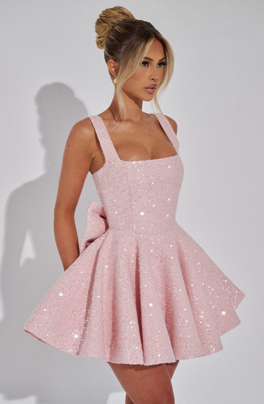 Sequin Flared Dress with Bow Detail Mini