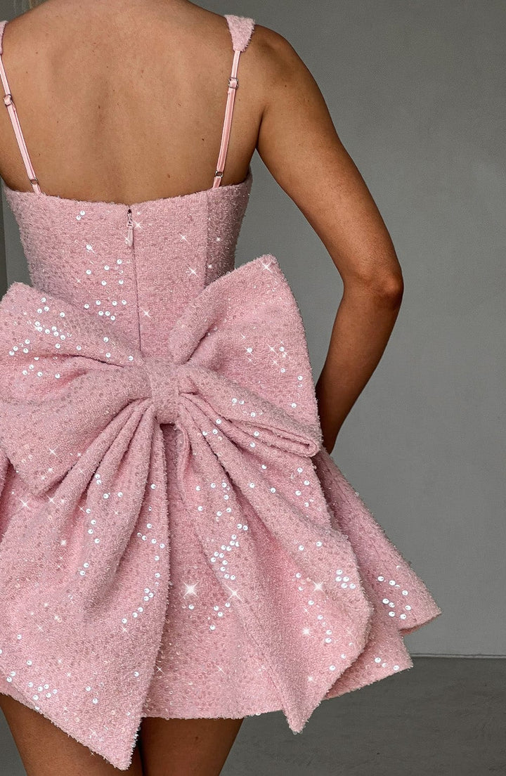 Sequin Flared Dress with Bow Detail Mini