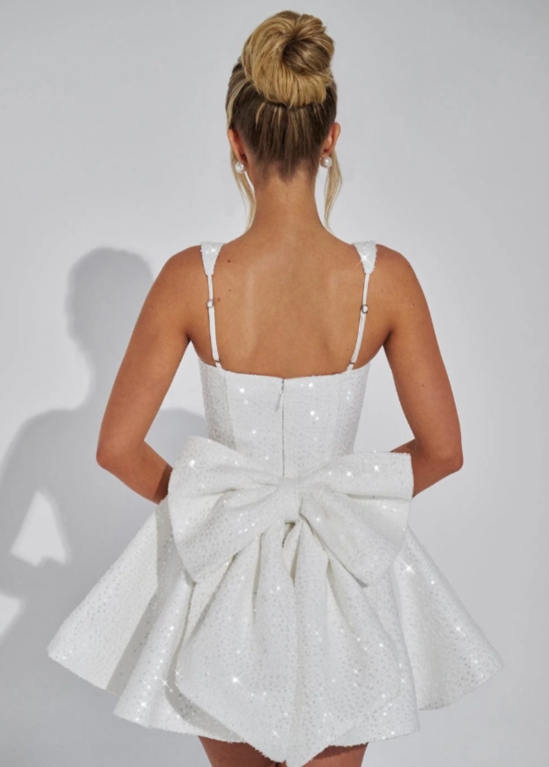 Sequin Flared Dress with Bow Detail Mini