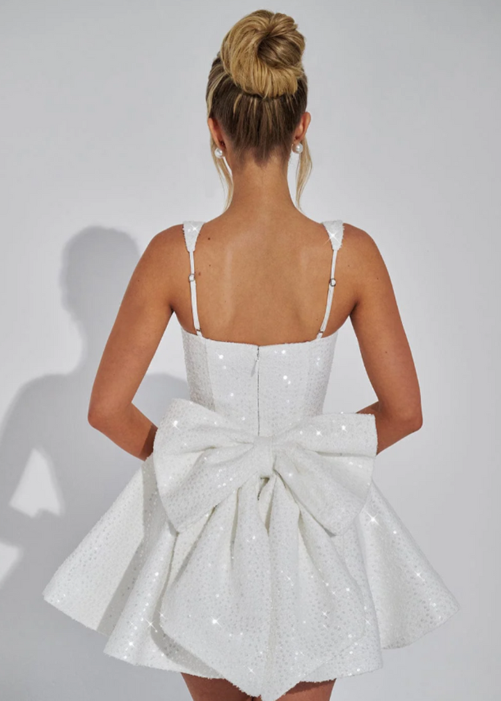 Sequin Flared Dress with Bow Detail Mini