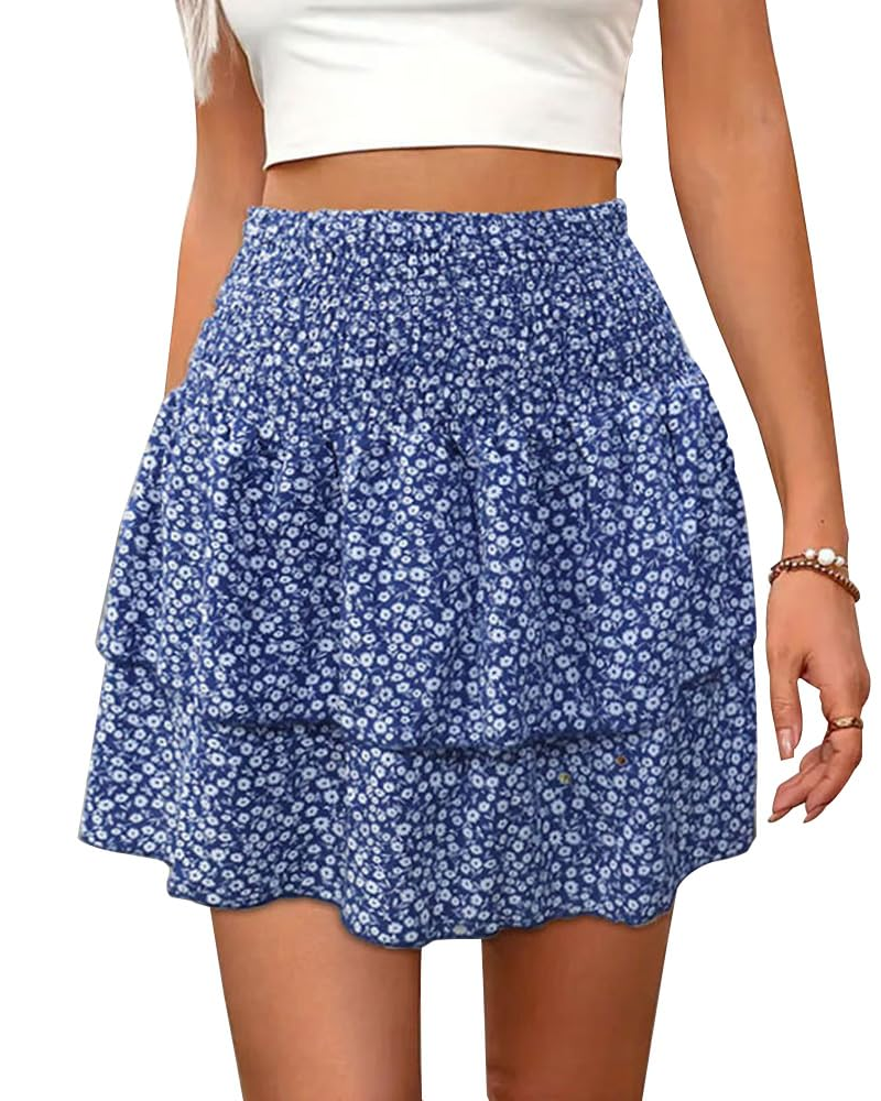 Mini Skirt Womens Floral Tiered Ruffle Smocked High Waist Elasticated Ditsy Print - image 4