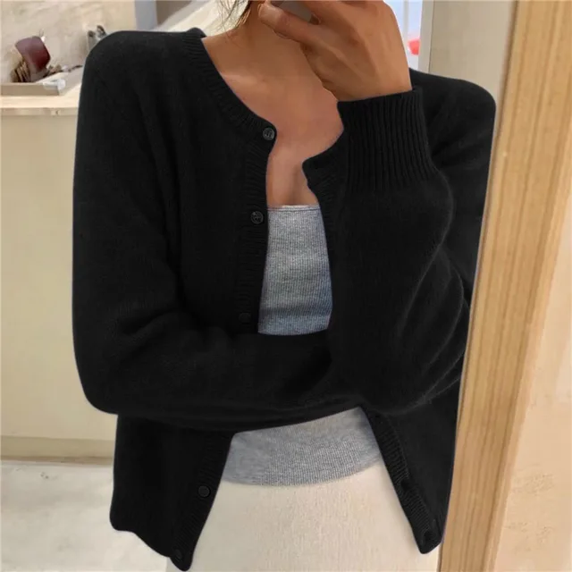Knitted Cardigan Womens Button Front Round Neck Soft Knit Long Sleeve - image 4