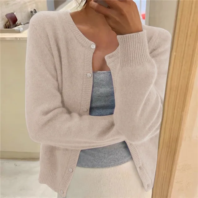Knitted Cardigan Womens Button Front Round Neck Soft Knit Long Sleeve - image 5