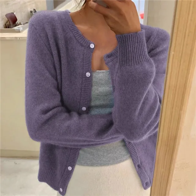 Knitted Cardigan Womens Button Front Round Neck Soft Knit Long Sleeve - image 6