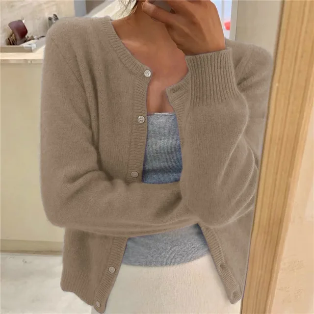Knitted Cardigan Womens Button Front Round Neck Soft Knit Long Sleeve - image 7