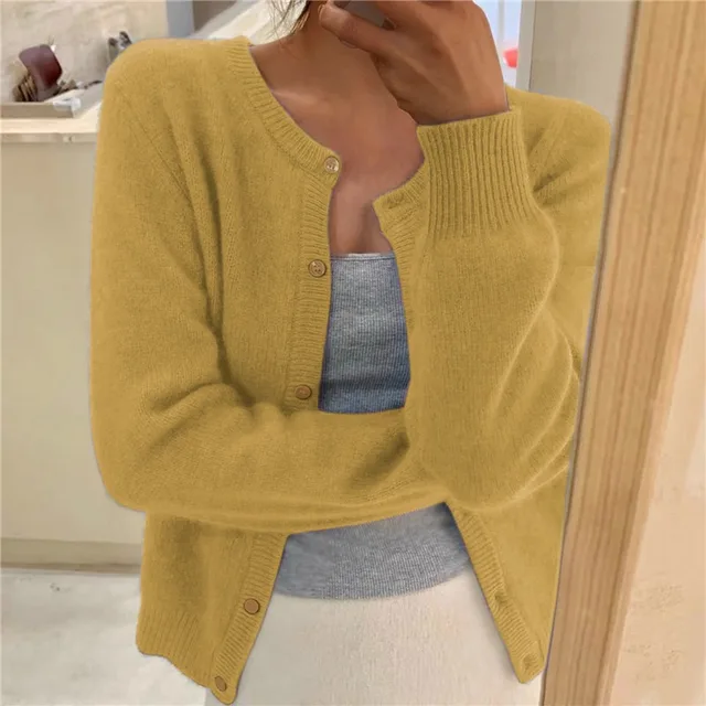 Knitted Cardigan Womens Button Front Round Neck Soft Knit Long Sleeve - image 8