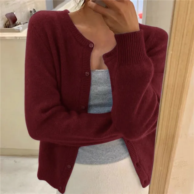 Knitted Cardigan Womens Button Front Round Neck Soft Knit Long Sleeve - image 9