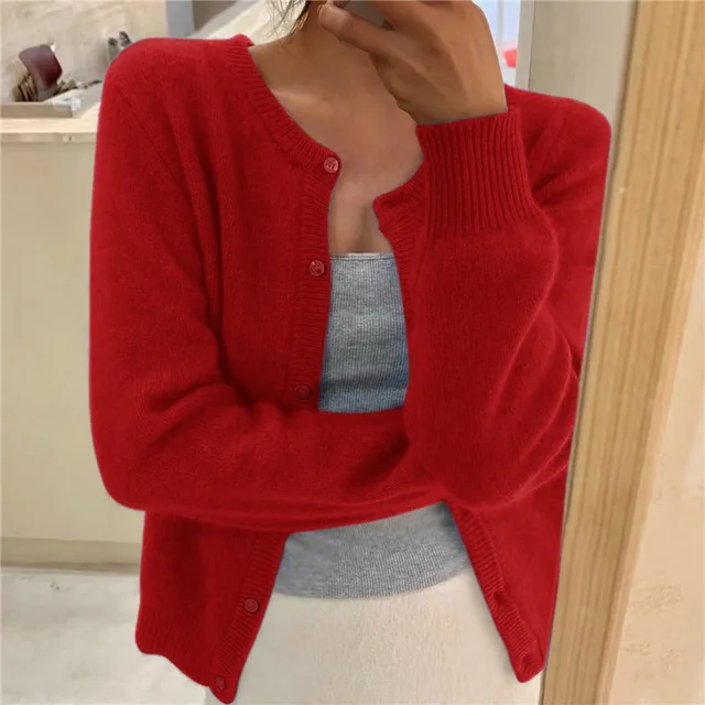 Knitted Cardigan Womens Button Front Round Neck Soft Knit Long Sleeve - image 10