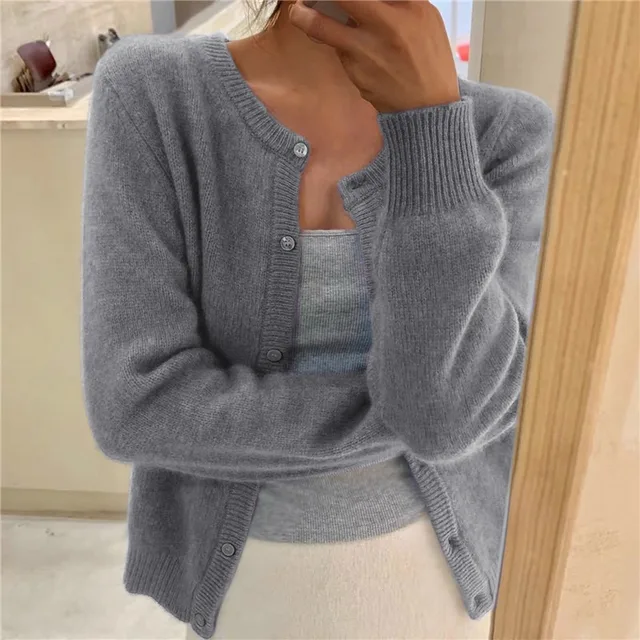 Knitted Cardigan Womens Button Front Round Neck Soft Knit Long Sleeve - image 3