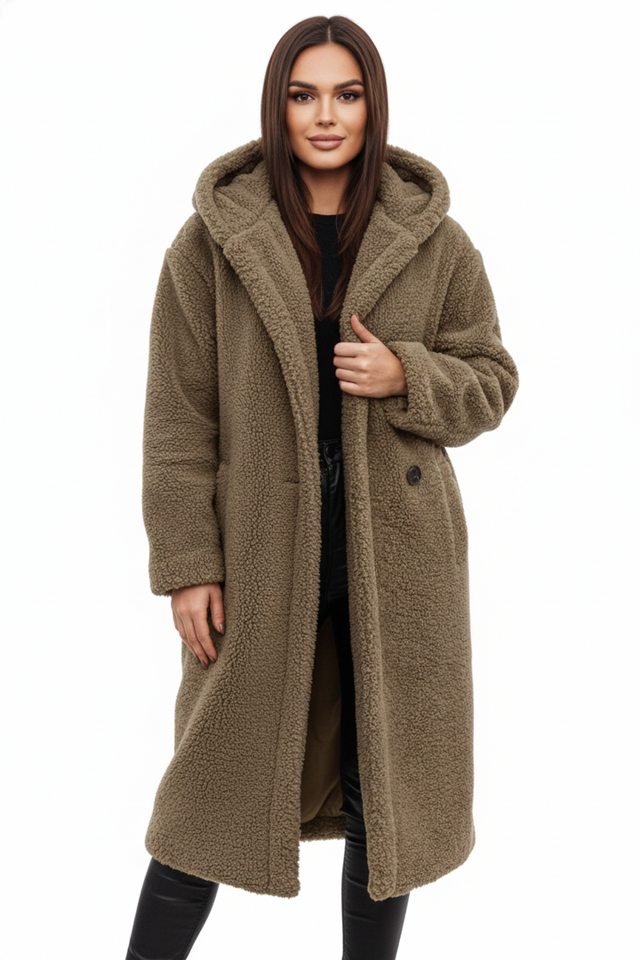 Teddy Coat Womens Hooded Longline Oversized Borg Fleece Single Button Winter - image 5