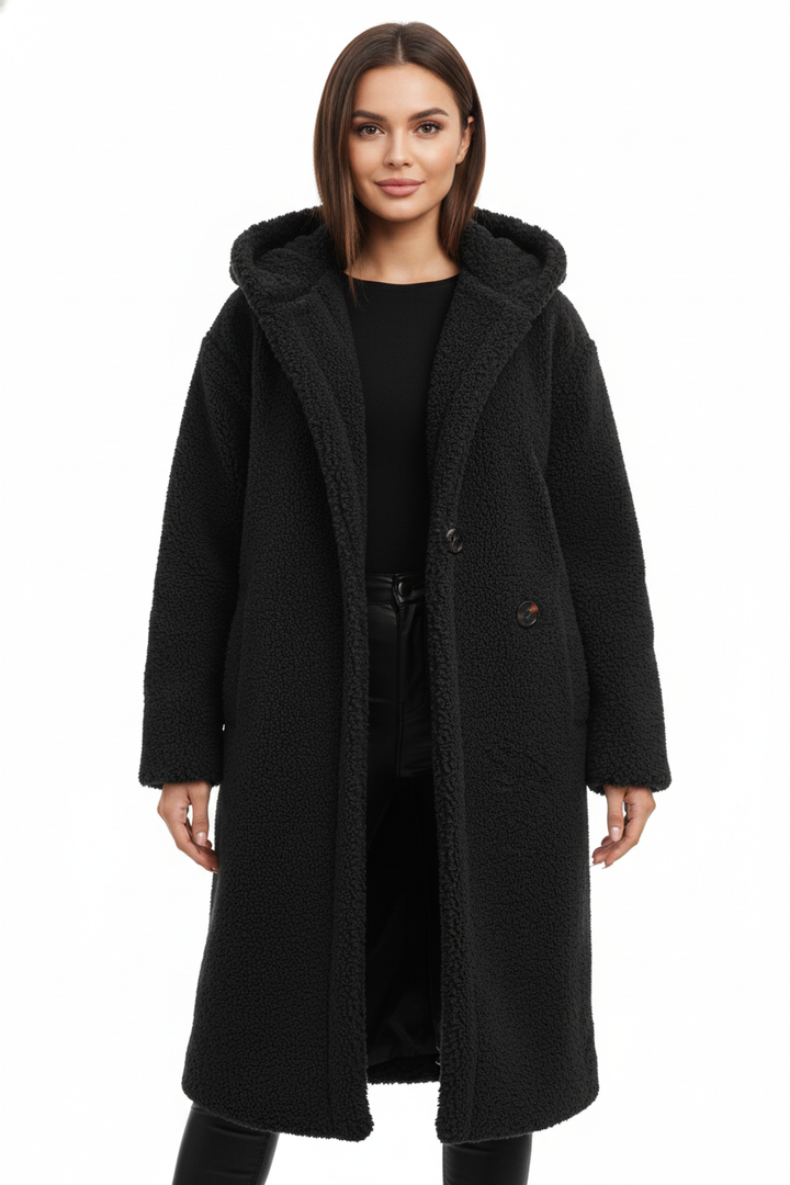Teddy Coat Womens Hooded Longline Oversized Borg Fleece Single Button Winter - image 3