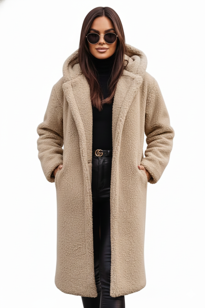 Teddy Coat Womens Hooded Longline Oversized Borg Fleece Single Button Winter - image 1