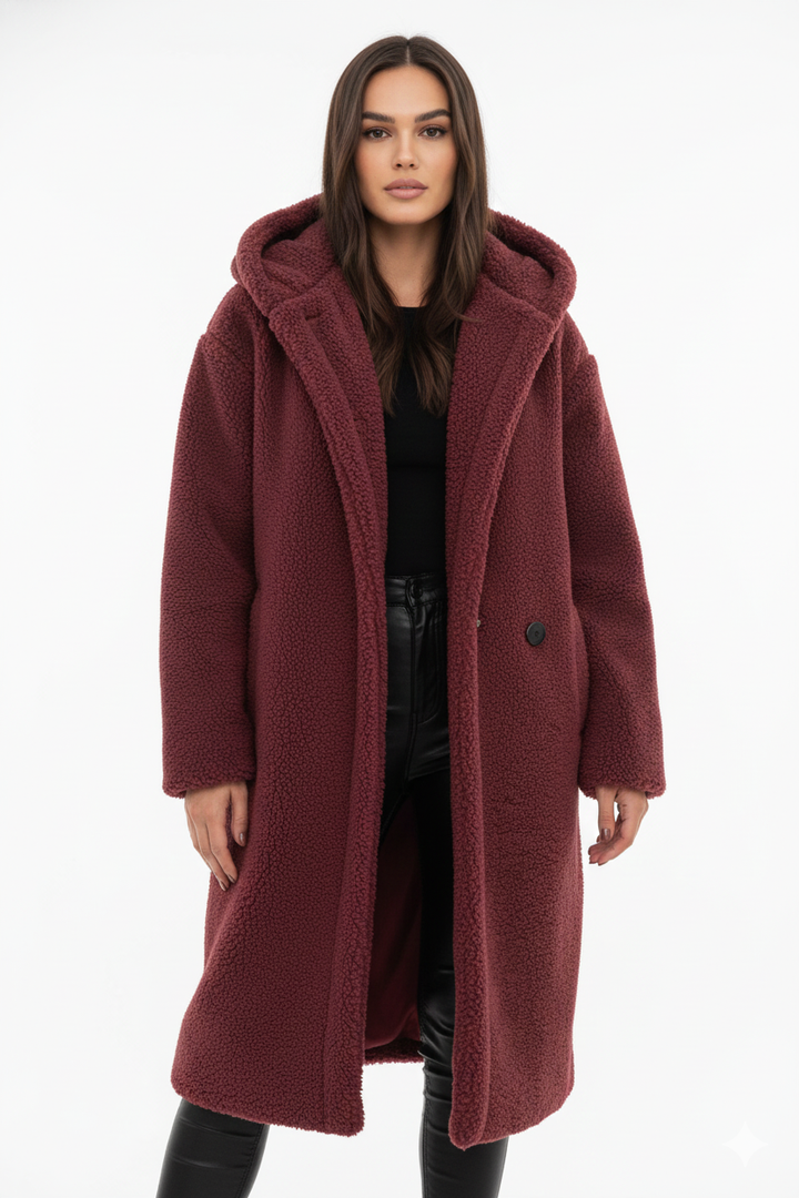 Teddy Coat Womens Hooded Longline Oversized Borg Fleece Single Button Winter - image 9