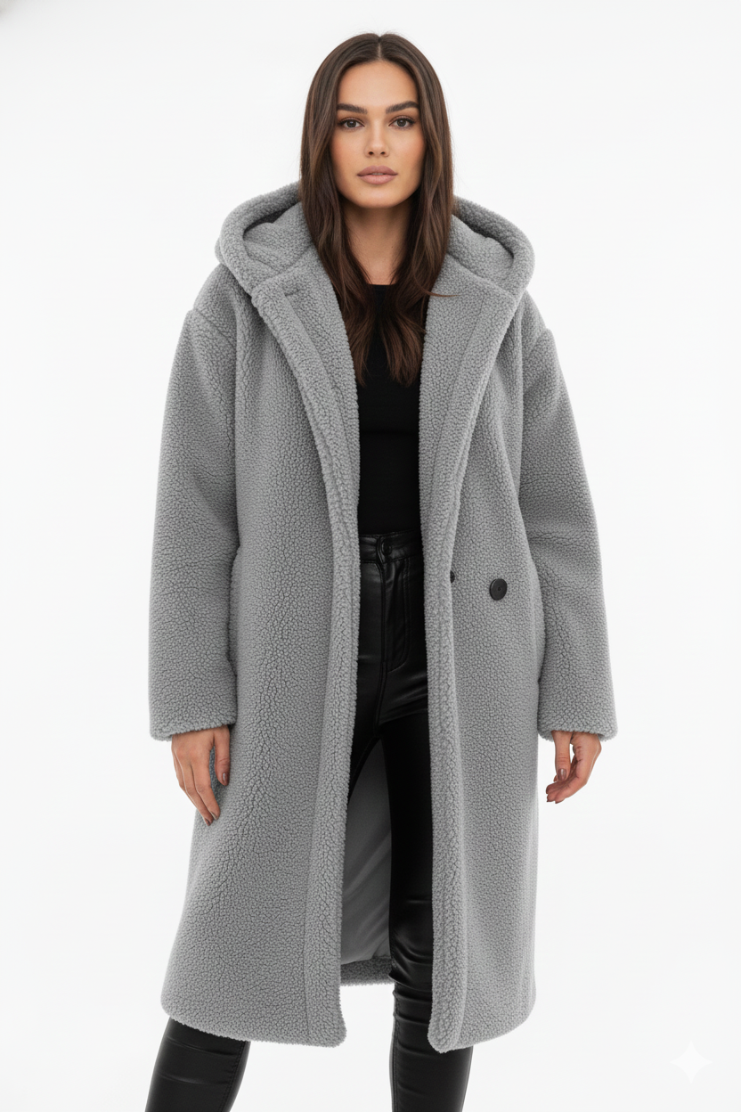 Teddy Coat Womens Hooded Longline Oversized Borg Fleece Single Button Winter - image 8