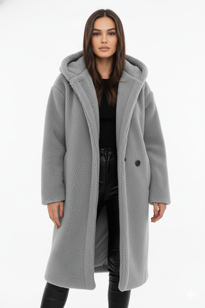 Teddy Coat Womens Hooded Longline Oversized Borg Fleece Single Button Winter - image 8