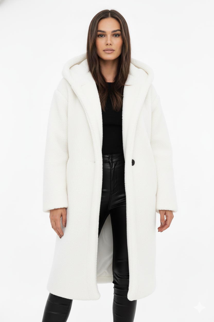 Teddy Coat Womens Hooded Longline Oversized Borg Fleece Single Button Winter - image 7