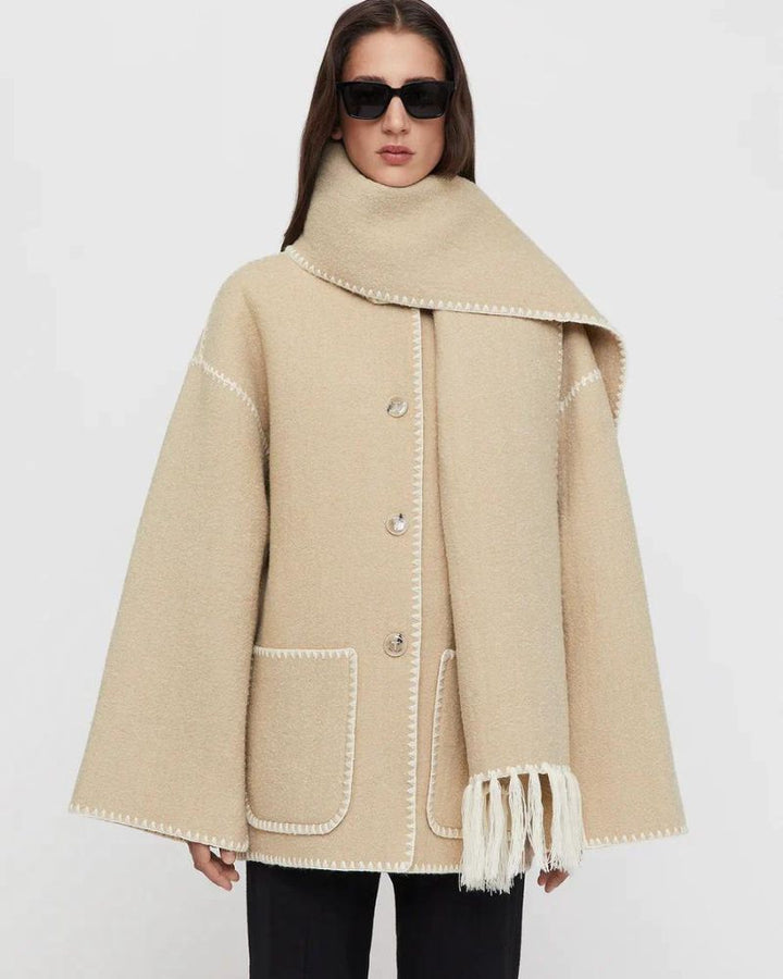 Scarf Jacket Womens Wool Fringe Trim Contrast Edge Patch Pockets - image 10
