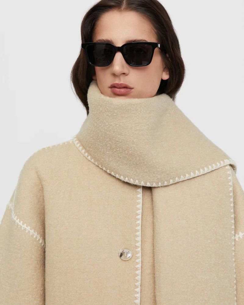 Scarf Jacket Womens Wool Fringe Trim Contrast Edge Patch Pockets - image 12
