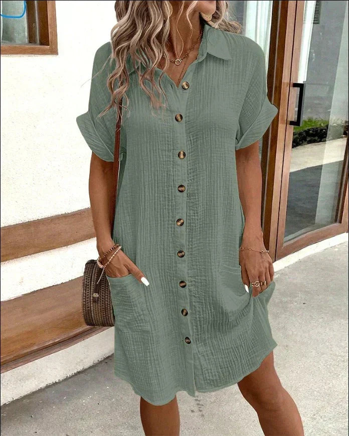 Polo Dress Womens Cotton Collared Midi Length