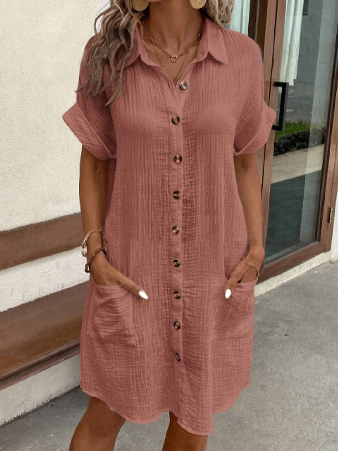 Polo Dress Womens Cotton Collared Midi Length