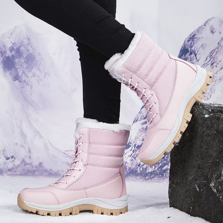 Lace Up Snow Boots Womens Holographic Faux Fur Trim Side Zip Lug Sole - image 1