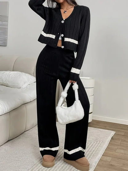 Women's Cropped Cardigan and Wide-Leg Pants Set