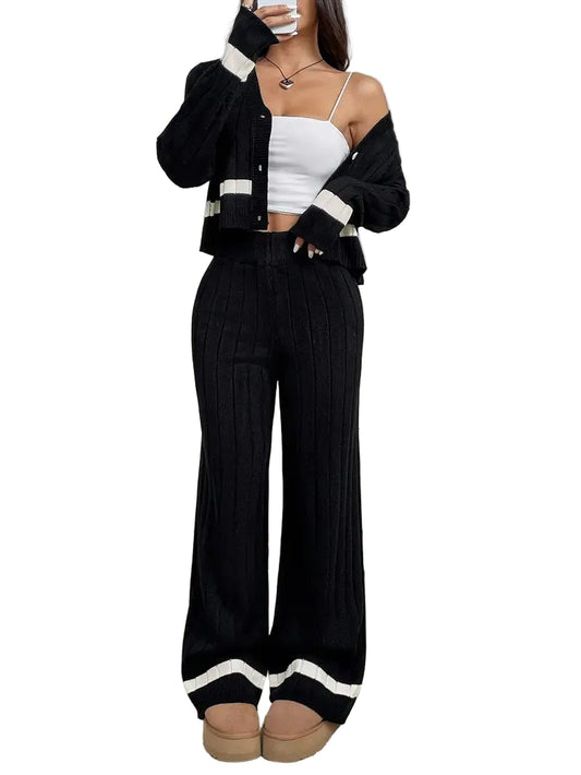Women's Cropped Cardigan and Wide-Leg Pants Set